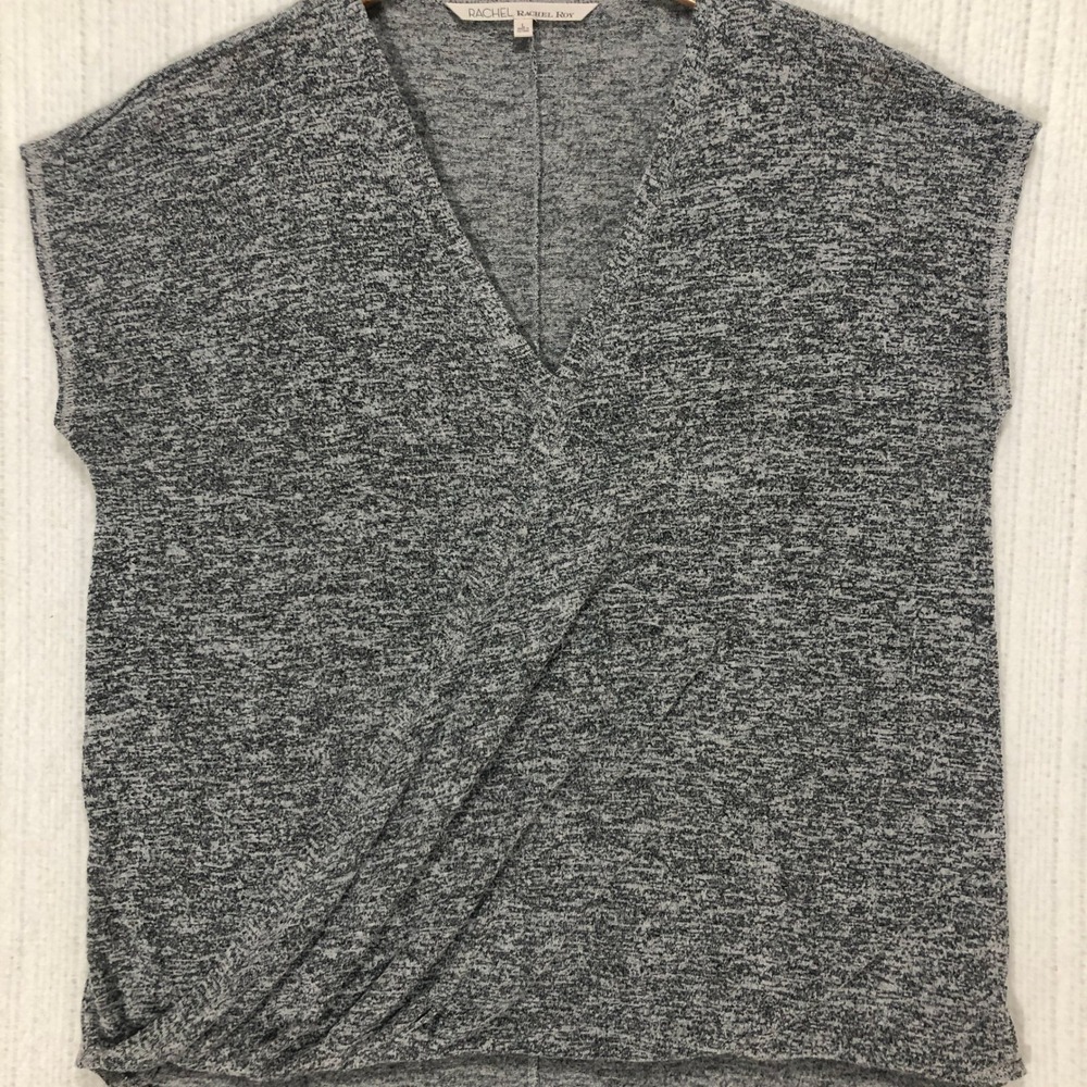 Rachel Rachel Roy Womens Grey Marl Wrap Front V-Neck Cap Sleeve Top Large